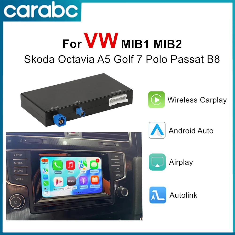 CARABC Carplay Inalámbrico para VW Volkswagen Skoda Octavia A5 Golf 7 Polo Passat B8 Sistema MIB MIB2 Android Auto Mirror Link
