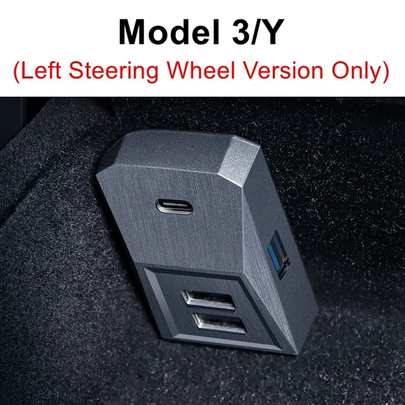 Hub USB per Tesla Model 3 Model Y 2021-2023, 4-in-1 Multi Porta Porta Portaoggetti Hub Flash Drive Docking Station Accessori