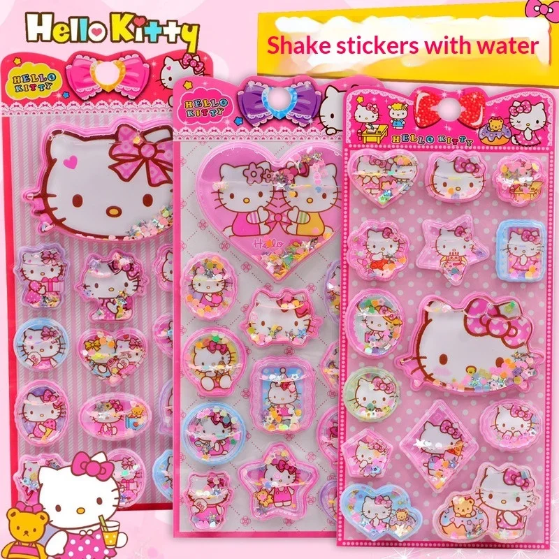 

40 шт. милых 3D-наклеек Hello Kitty с эффектом вибрации для девочек, декоративные наклейки для чехлов на телефон с кристаллами и песком