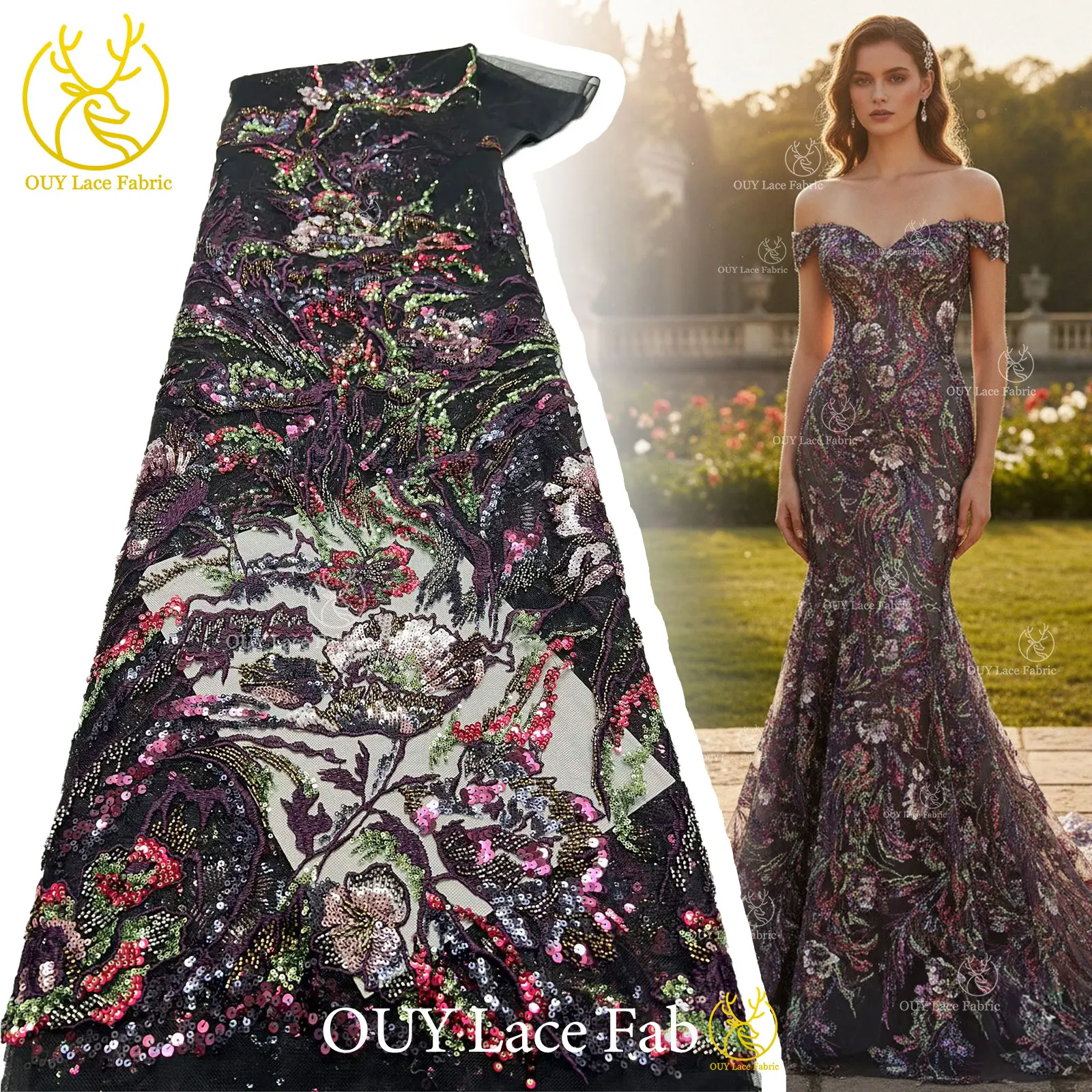 

Новый дизайн, африканская вышивка, кружевная ткань с пайетками, 2026, роскошное французское нигерийское кружево с бисером для свадебных и праздничных платьев, 5 ярдов