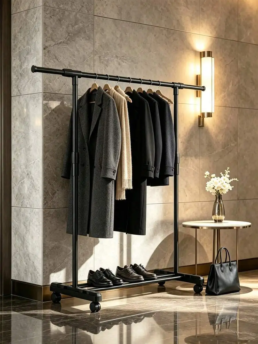 1pc Classic Small Retractable Single Pole Vertical Clothes Hanger, Storage Rack, Large Capacity, Floor Standing, Household Coat