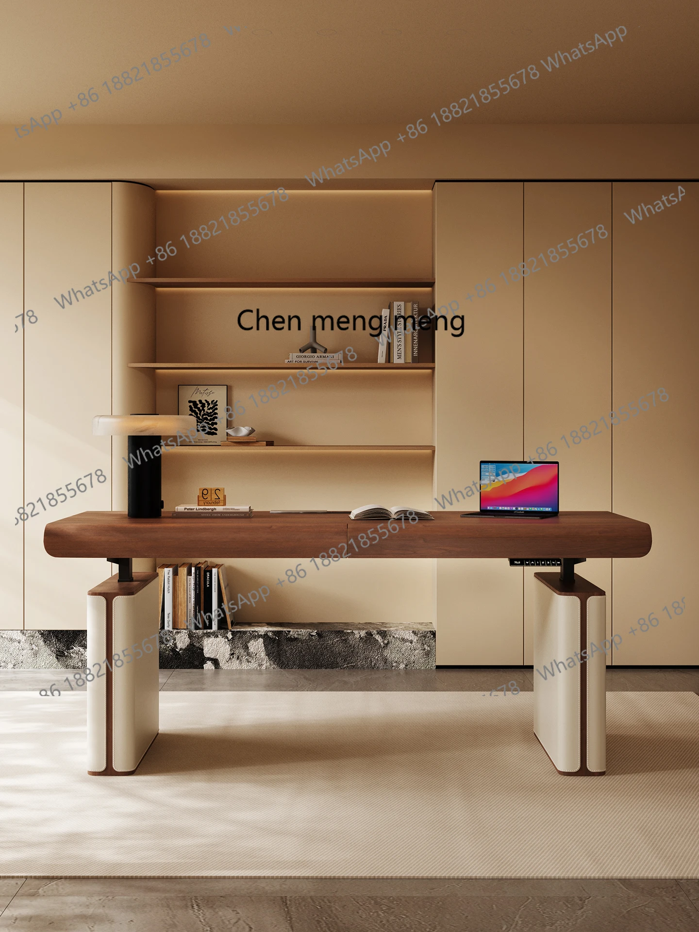 

Electric lifting desk Computer desk Household walnut light luxury high-end desk