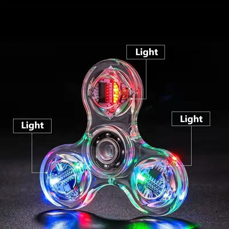 Crystal Luminous LED Light Fidget Spinner Hand Top Spinners Glow in Dark EDC Stress Relief Toys Kinetic Gyroscope for Children