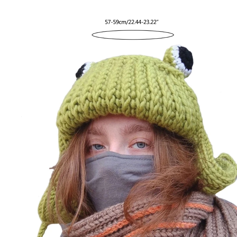 Knit Earflap Beanie Crochet Hat Cute for Frog Eye Hat Knit Bomber Hat Little Devil Hat Big Eye Beanie Knitted Trapper Hat