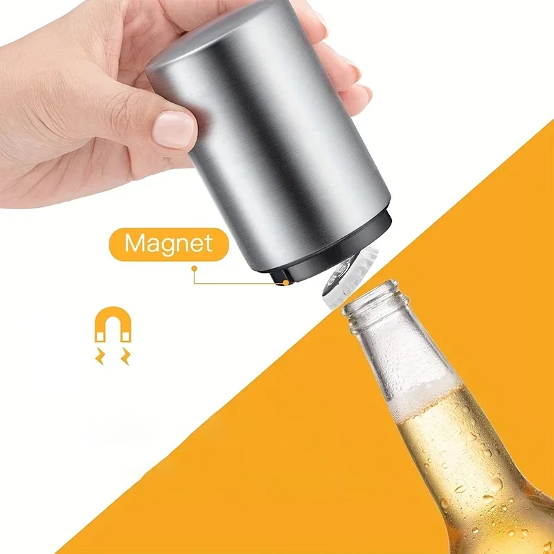 

Advanced Beer Bottle Opener, Stainless Steel Semi-automatic Bartender Tool, Press on Lid to Open, Portable, Quick to Open Lid in