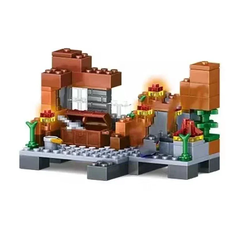 Mountain Cave Farm Villages House Nether Fight Building Block Zombie Alex Action Bricks Toys Gift for Children Kits Kids