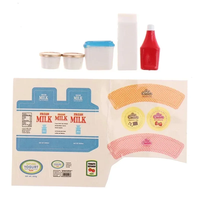 5Pcs/Set 1:12 Dollhouse Tomato Sauce Iced Yogurt Miniature Food Toy Model Dolls Kitchen Decoration Accessories Toy view 3