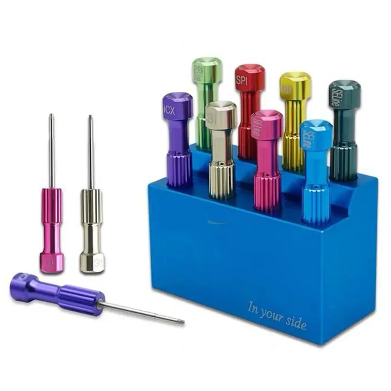 Dental Lab Mechanic Implant Screw Drivers Kit Denture Planting Abutment Technician Screwdriver 8 Pcs with Steel Stand Box tools