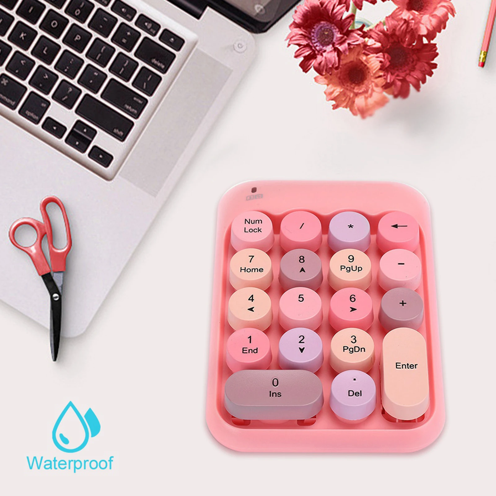 Wireless Keypad Mini Portable Vintage Colorful Numeric Keypad Waterproof Plug & Play for Office  Financial Accounting Home