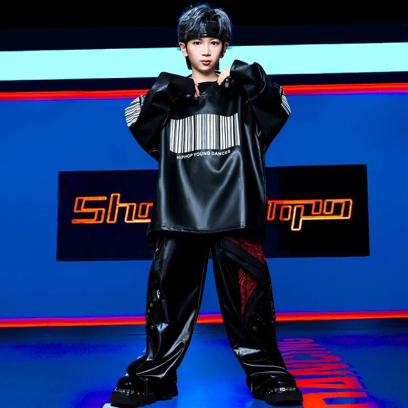 Vintage American Kids Streetwear Hip Hop Costume Boys Girls Fashion Dance Performance Outfit Set Children Hiphop Street Clothing