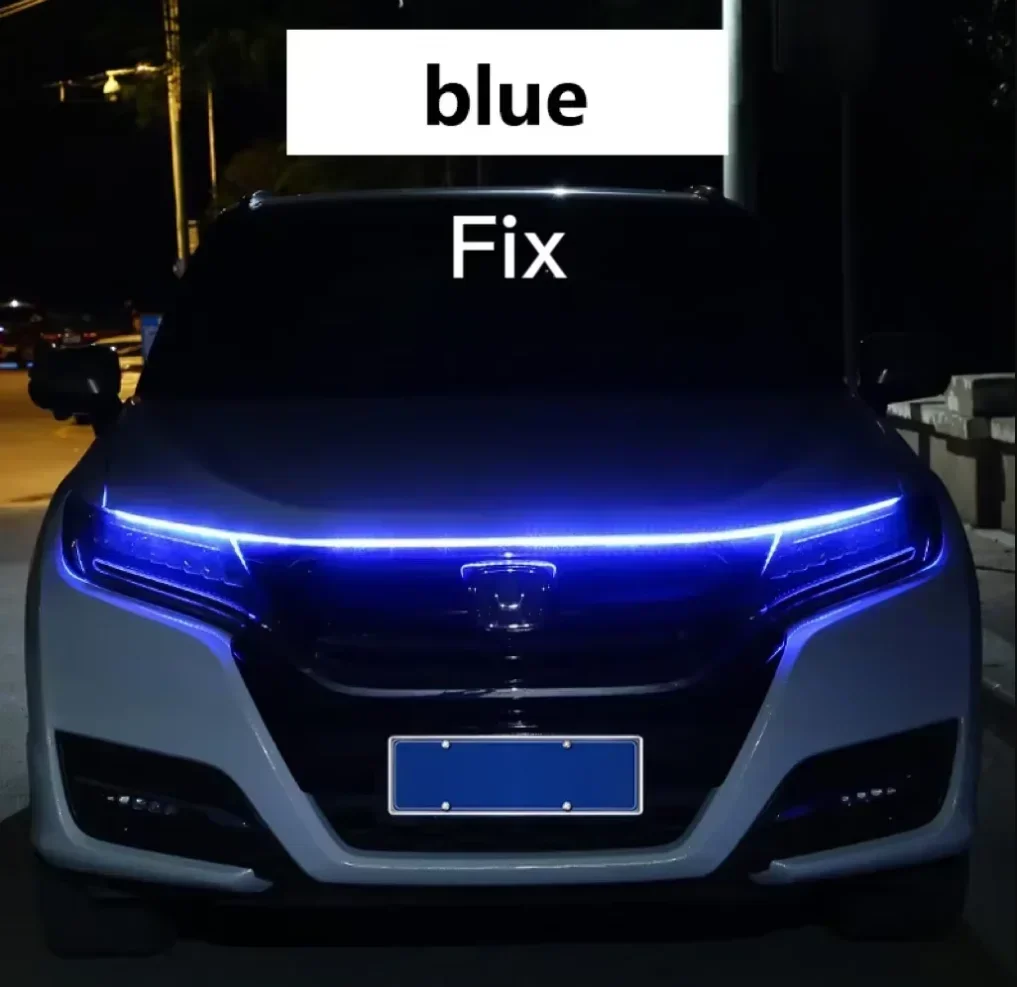 Neue LED Auto Haube Dekorative Licht Streifen Mit Start Scan Meteor Dynamische Auto Tagfahrlicht Mit Blinker Lampe 12V