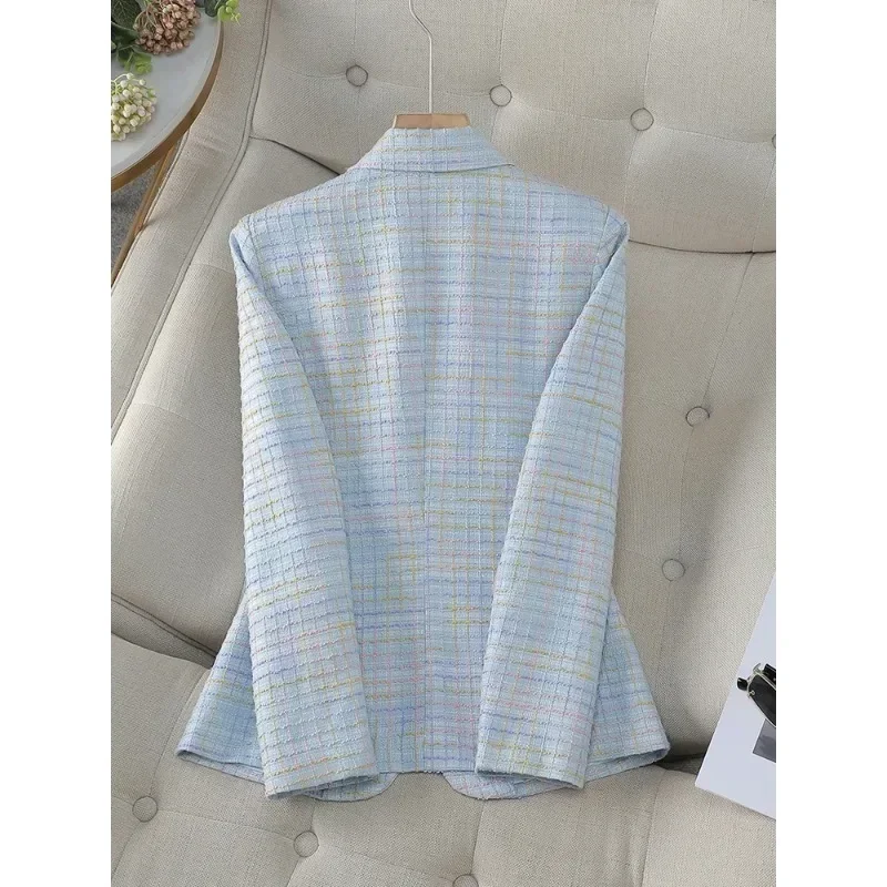 Chaqueta informal de manga larga para mujer, abrigo a cuadros púrpura, azul, verde, amarillo, Otoño e Invierno