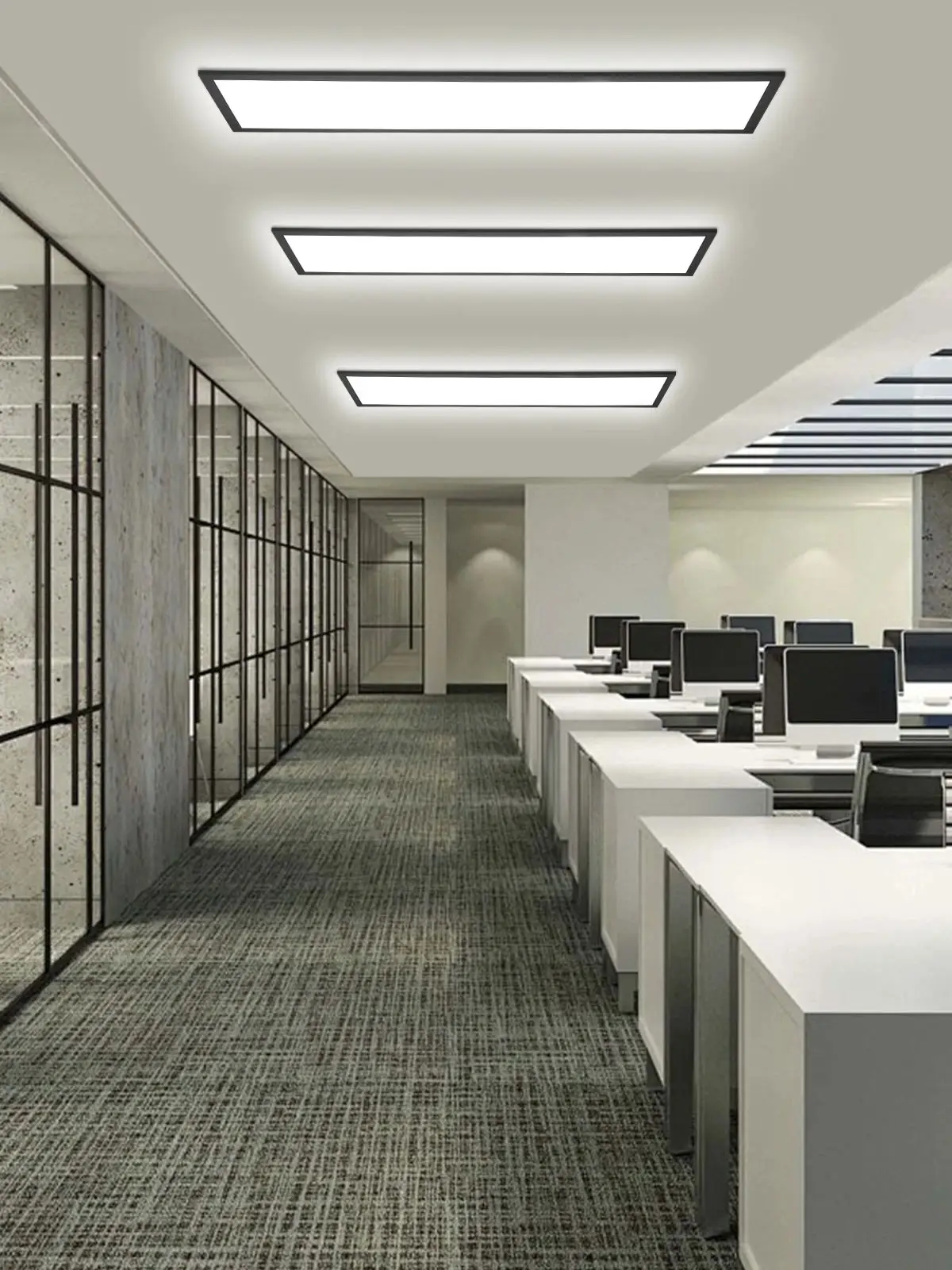 Panneau lumineux LED pour plafond, cadre noir plat 100x25cm, 30W 3300LM, 3000K-6500K, dimmable, télécommande, lampe pour bureau, couloir, cuisine