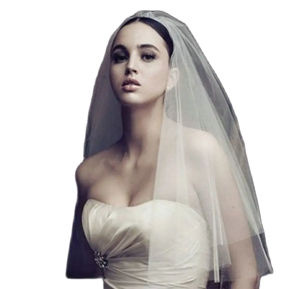 Elegant Ivory Short Woman Bride Two Layer 75 Cm Comb White Veil For Bridal Yashmac Tulle Wedding