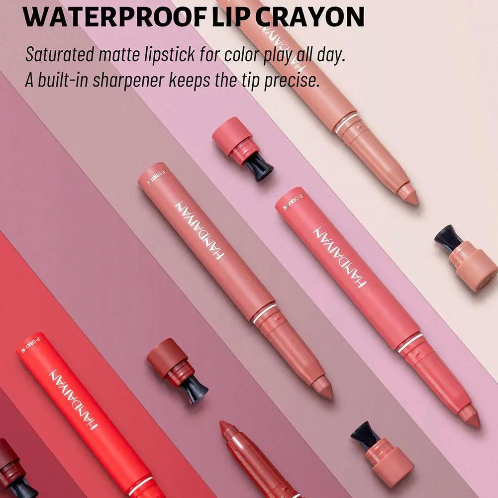 ลิปกลอสไม่ติดไม่ซีดจางพร้อมปากกาสีแดง Matte Lip Liner ปรับเปลี่ยนรูปร่างริมฝีปากเรียบเนียนริมฝีปากแก้ไขสีลิปสติก