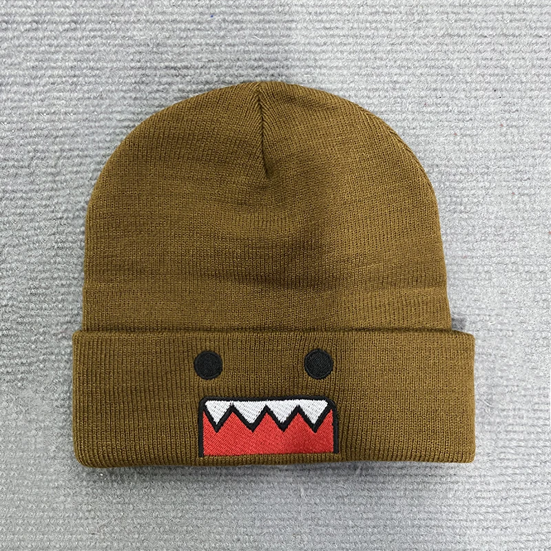 Domo Kun Cartoon Embroidered Knitted Hat Autumn Winter Outdoor Warm Windproof Hip Hop Casual Trendy Style for Men Women