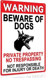 Beware of Dog Sign, Warning Metal Sign for Fence Outdoor Use, Private Property No Trespassing, Aluminum-UV Protected 8x12 Inches