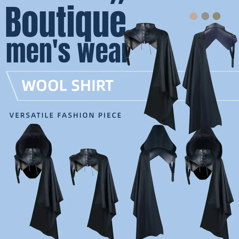 

Gothic Vampire Cloak Costume Set Halloween Character Performance LARP Devil Role Play Robe with Hooded Black Cloak