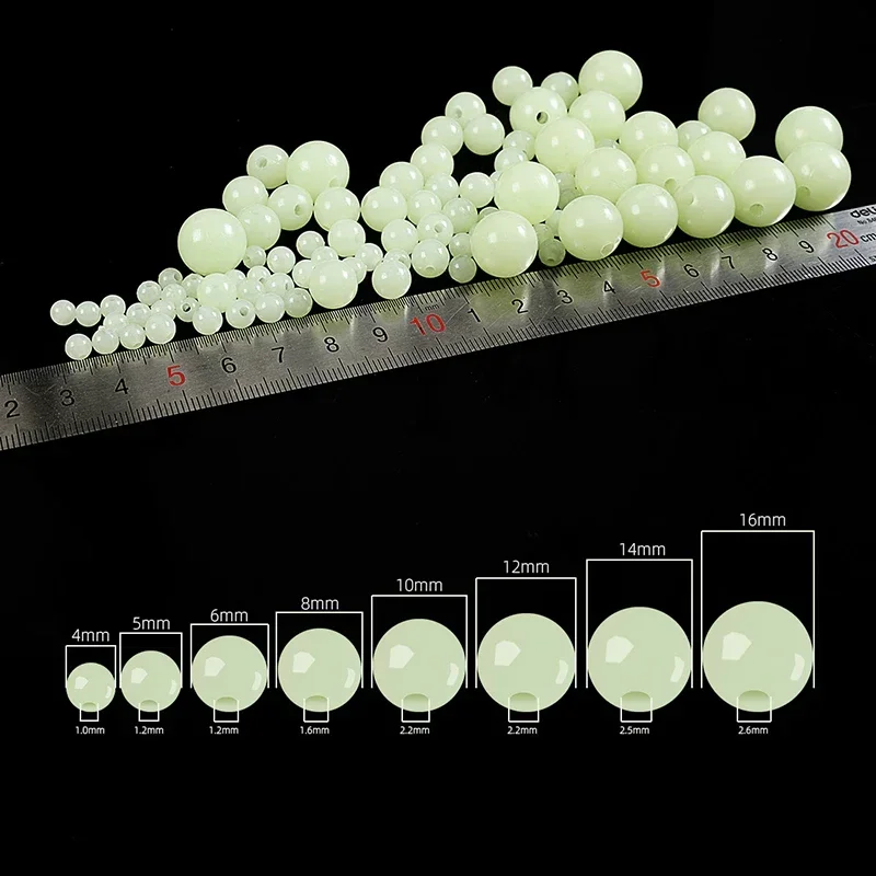 100pcs/Lot Luminous Beads 4mm-10mm Fishing Space Beans Round Float Balls Light Glowing for Outdoor Fishing Accessories Set