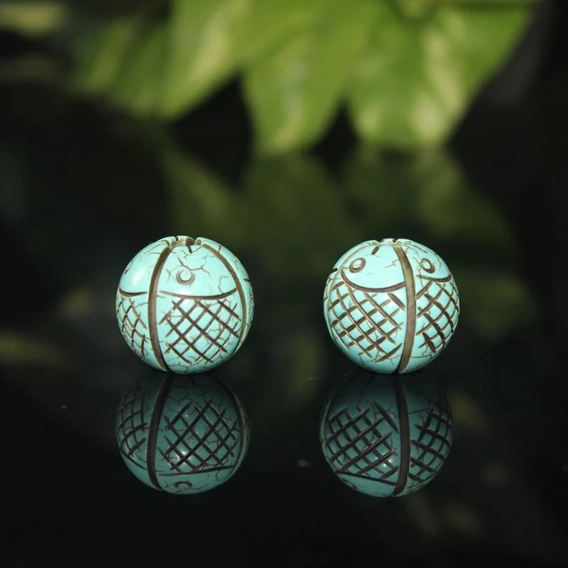 Antique-style old with enhanced turquoise double-fish round beads, accessories components, fashionable and versatile