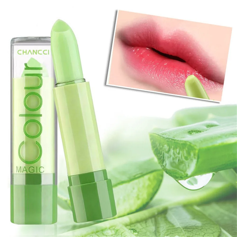 1Pcs Aloe Vera Lip Balm Temperature Color Changing Lip Gloss Natural Moisture Tinted Long Wear Lasting Nourish Tender Lip Care