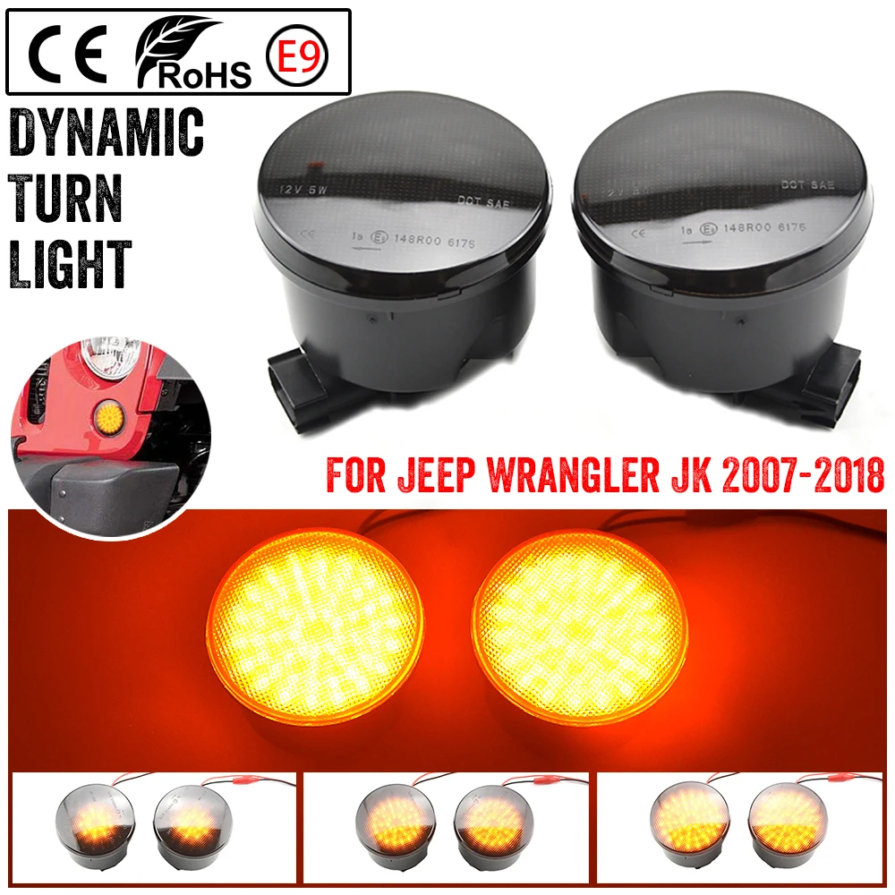

Plug&Play steering Light Parking Side Marker Lamp Fender Smoke Lens 2X For Jeep Wrangler JK 2007-2018 LED Turn Signal Light