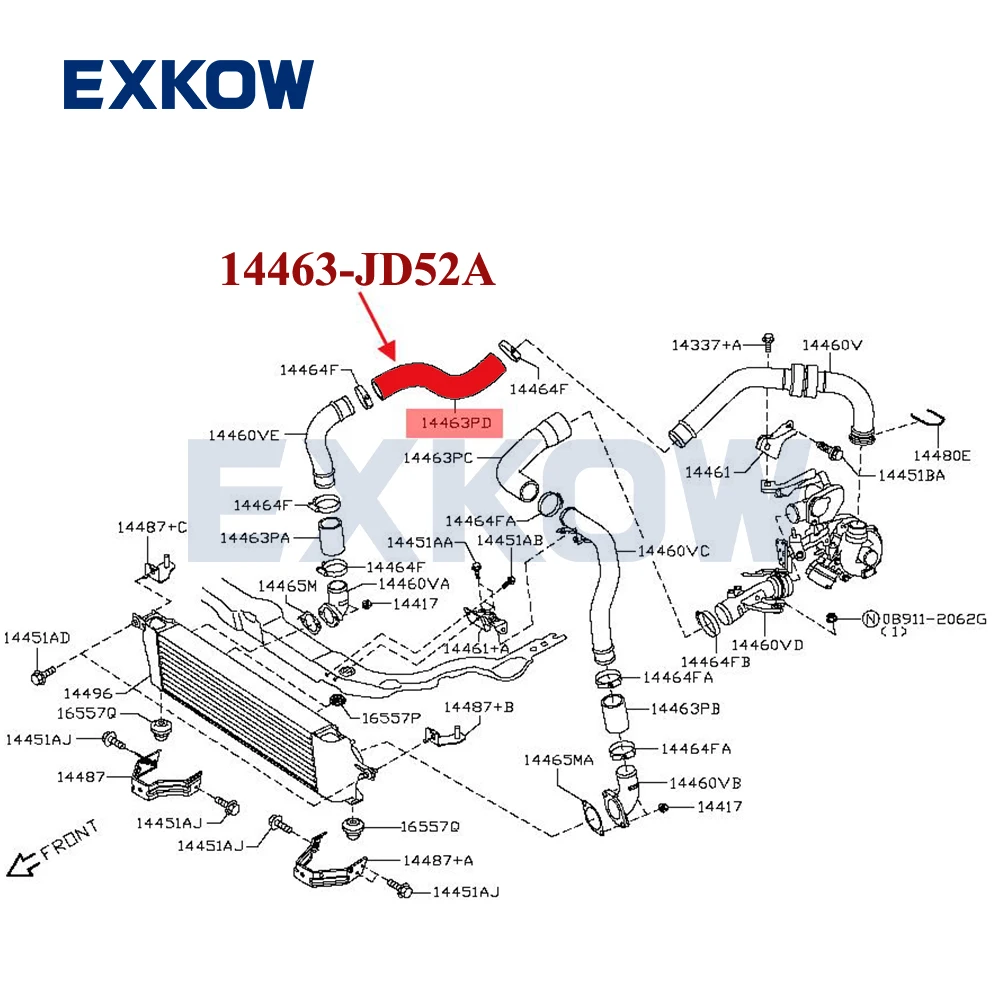 Turbo Charger Intercooler Air Inlet Hose for Nissan Qashqai J10 JJ10 1.5 2006-2013 14463-JD52A 14463JD52A