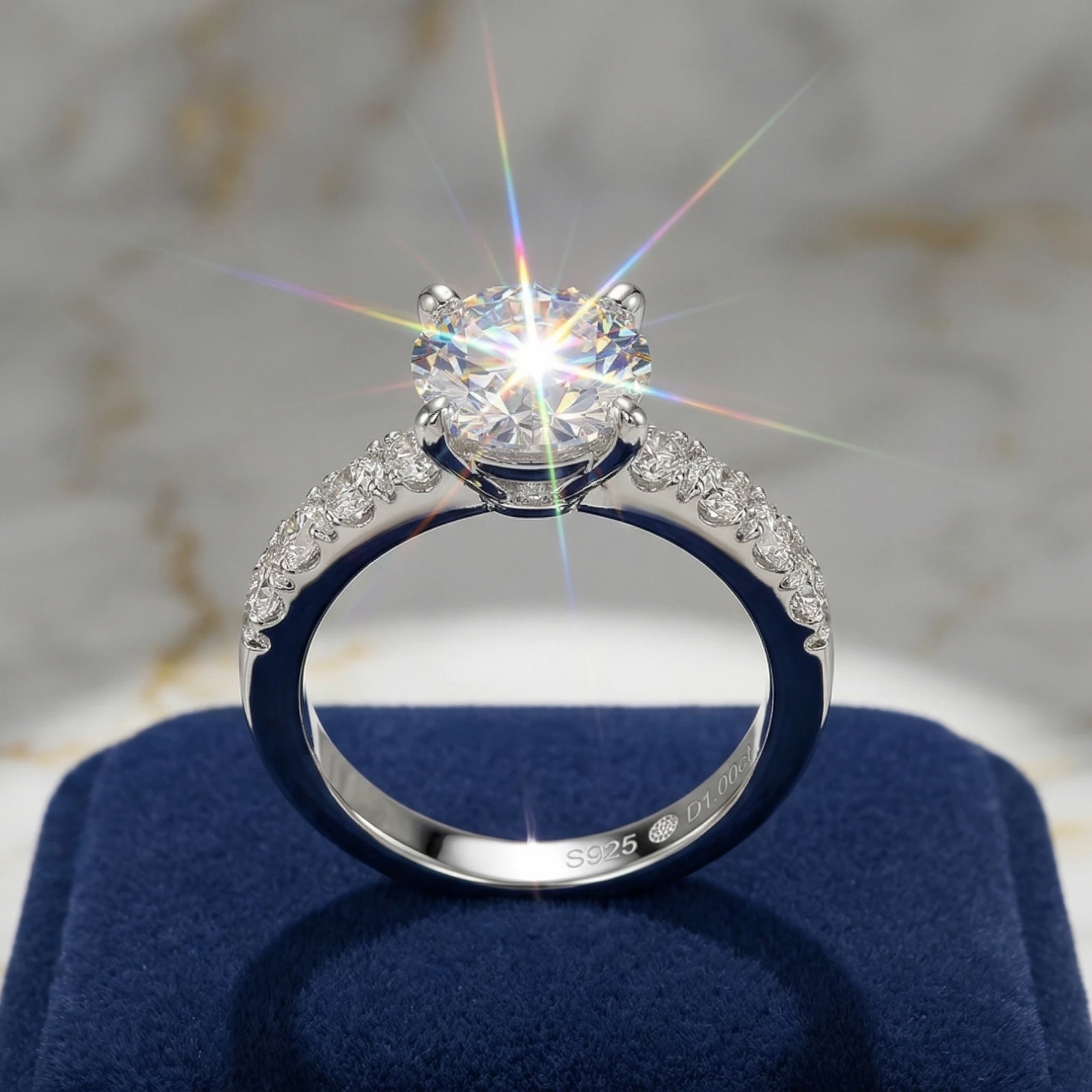 3.5 Carat D Color VVS1 Round Moissanite Ring, 4 Prong, 925 Silver, Wedding Ring Jewelry Gift, Pass Diamond Tester,Luxury Sparkling Anniversary Fine Jewelry Gifts for Wife Women Couples Girls Friends