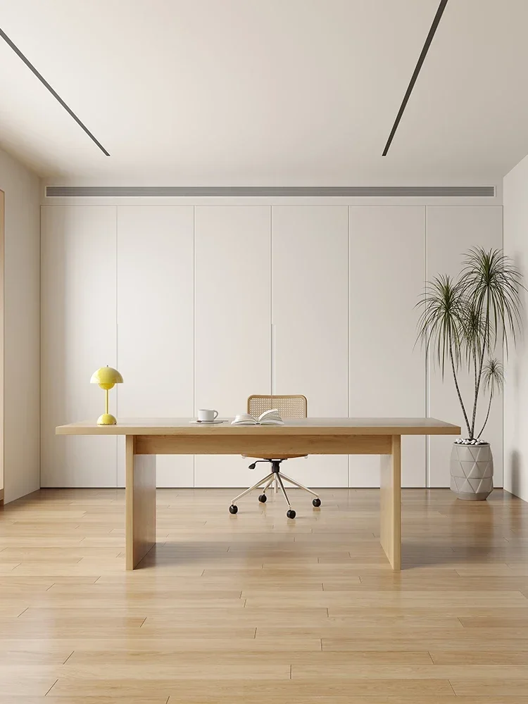 Japanese Style Log Cream Style Study Solid Wood Desk Living Room Large Long Dining Desk Integrated