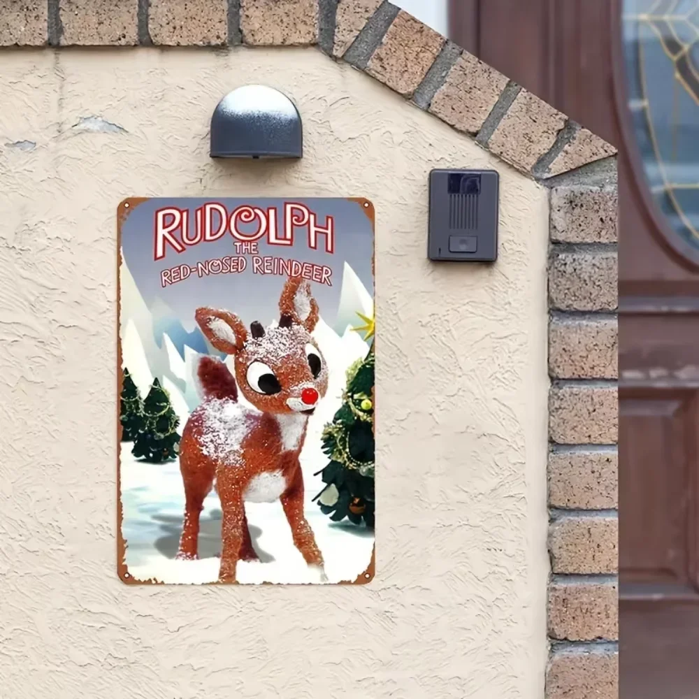 نحت جدار معدني عتيق من رودولف على شكل حيوان الرنة ذو الأنف الأحمر (8 × 12 بوصة) |   هدية الهالوين وعيد الميلاد، ديكور عطلة المنزل/المرآب