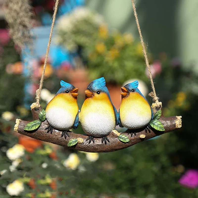 Resin Simulated Animal Sculpture Bird Parrot Eagle Circle Garden Hanging Decoration Crafts Home Furnishing