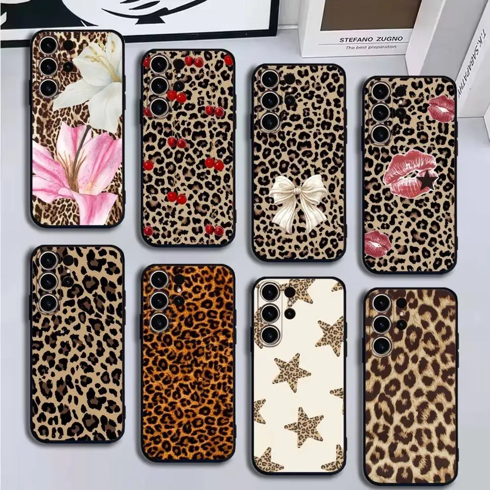 

Fashion Leopard Phone Case For SamsungS25,24,21,22,23,30,Ultra,20,Plus,Fe,Lite,Note,10,9,Soft Black Cover