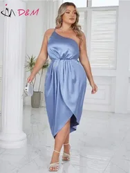 D & m plus size feminino formal elegante vestidos de um ombro plissado vestido de noite cintura alta longo primavera verão vestido de baile 2024