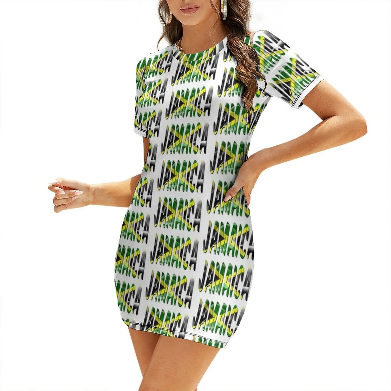 

Jamaica Flag Texture Word Short Sleeved Dress women's evening dresses 2025 Women dresses summer dresses ladies 2025 summer Dress