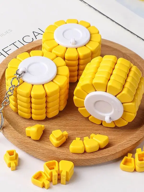 Schlüsselanhänger Mais-Puzzle DIY Kreatives Mais-Block-Handspielzeug Mini Entspannungs-Gehirntrainer Vielseitiges Intellektuelles Bausteinspielzeug – Detail 1