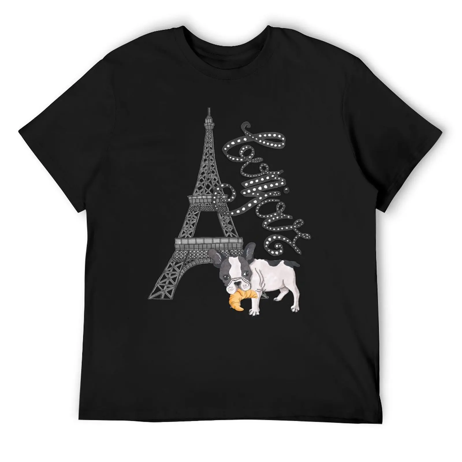 

EIFFEL TOWER PARIS FRANCE CROISSANT & DOG T-Shirt plain funny shirt cotton custom t shirt men t shirts
