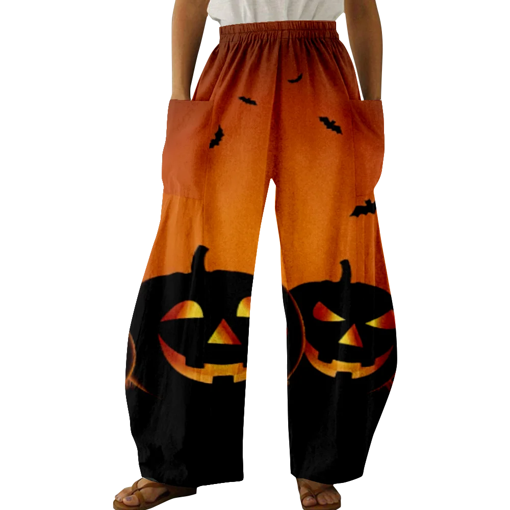 Spring Halloween Pumpkin Pants Fashion Woman Summer Loose Street Trousers Bloomers Trendy Y2K Pants Casual Pantalones All-match