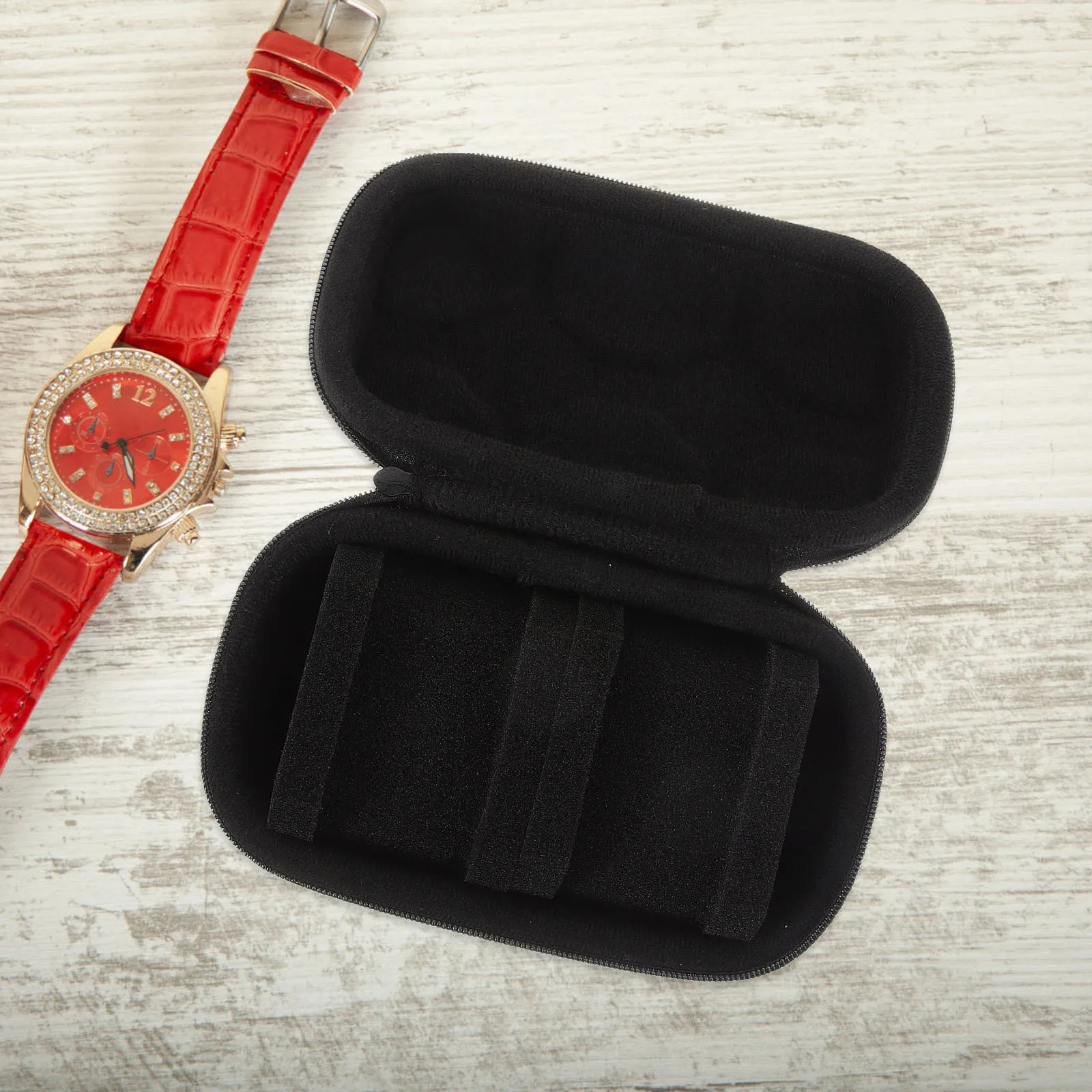 

Travel Watch Case 2-Slot Portable Mechanical Watch Storage Box Zipper Carrying Case for Men Travel Business Outdoor