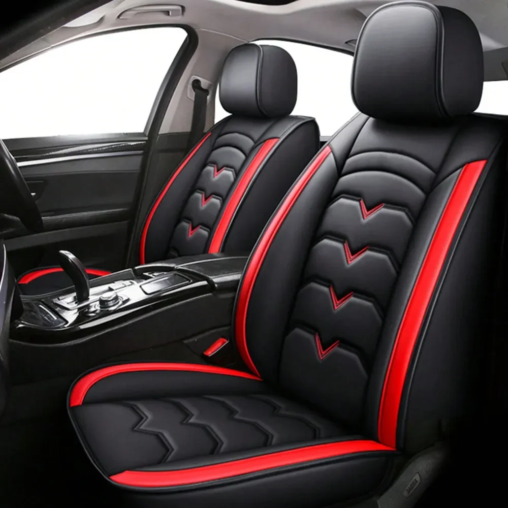 

Faux Leather Car 5 Seat Covers Full Set Protector, Waterproof Front And Rear Seat Cover Protector Universal Fit For Most Cars, T