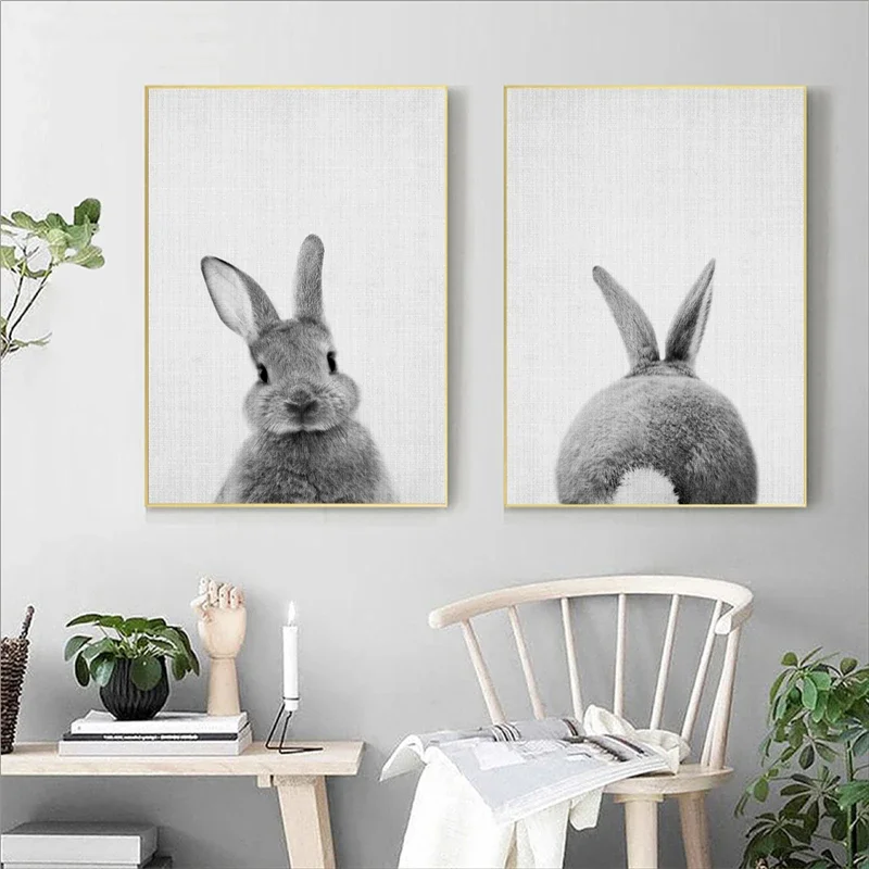 Multiple sizes 1pc frameless Canvas Painting,1pc frameless Canvas Painting Bunny Rabbit Canvas Painting Woodlands Nursery Decor