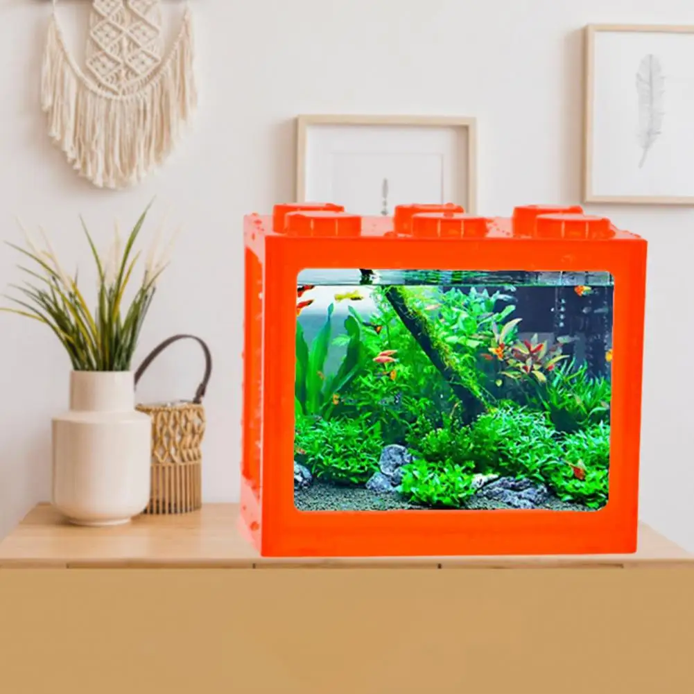 Functional  Fish Bowl Multicolor Building Block Fish Tank Space-saving Plastic Mini Fish Bowl for Indoor