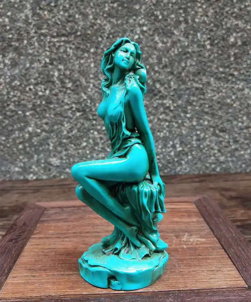 

Hand-Carved Chinese Natural Turquoise Statue People beauty Exquisite Green 11285