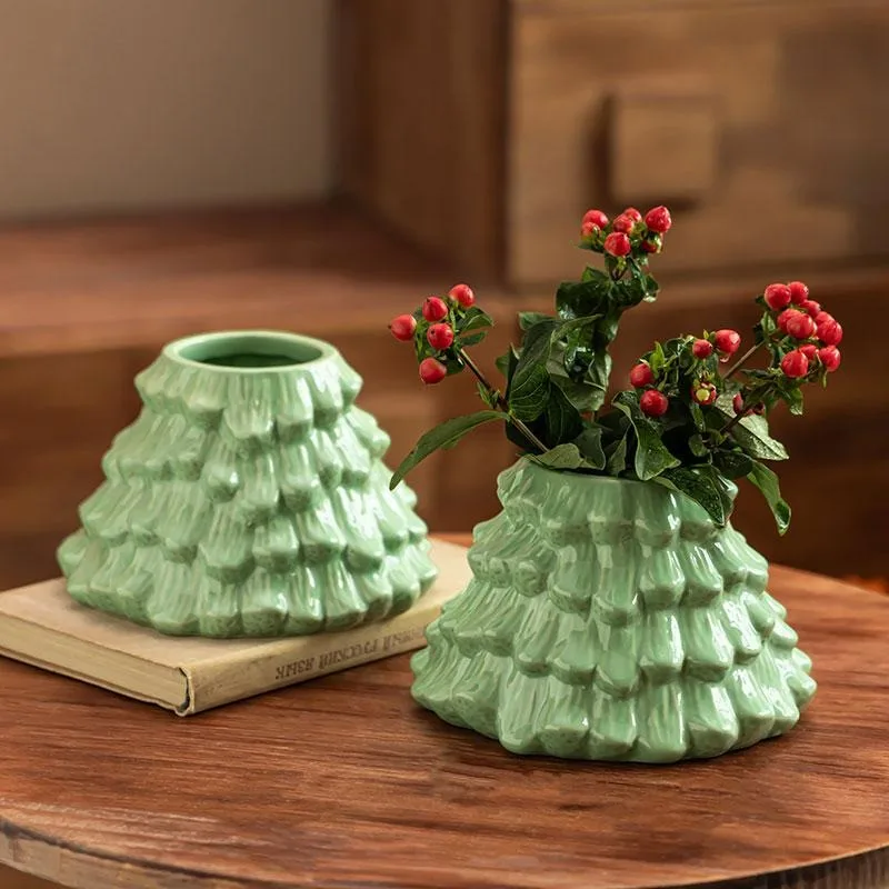 New Creative Christmas Tree Ceramic Home Decoration Ornament Flower Arrangement Vase Tabletop Jarrones Decorations Maison
