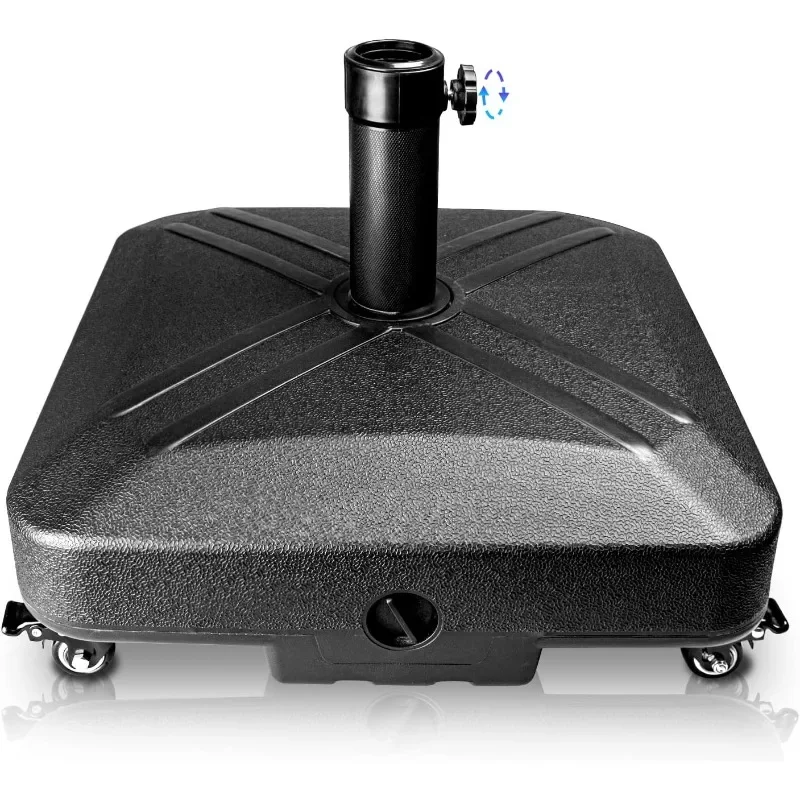 

DZ4733 MS Patio Umbrella Base Heavy Duty with Wheels Square Market Stand for Outdoor 4 Locks 1 Knobs 125lb Capacity,