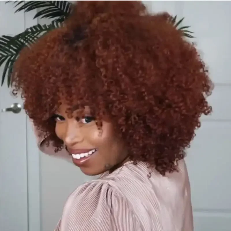 باروكات أوروبية وأمريكية قصيرة مجعدة ومموجة وشعر بني أحمر نبيذي عميق للنساء برأس انفجار #2