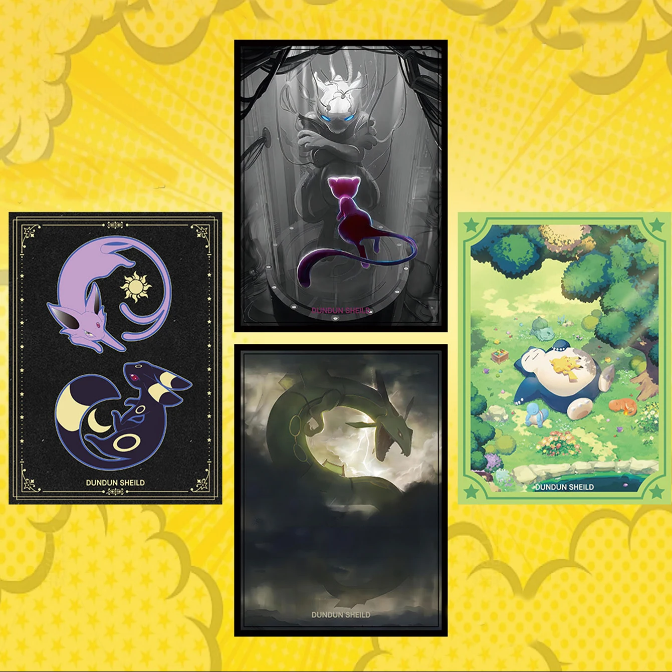 64PCS Pokemon Espeon Rayquaza Snorlax Mewtwo Figure Card Sleeves Board Games WS PTCG Trading Cards Laser Shine Protective Case