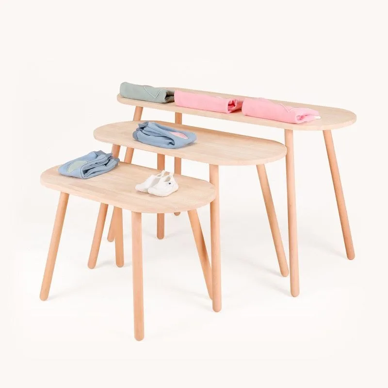 Flow table window display stand high and low solid wood floor display table
