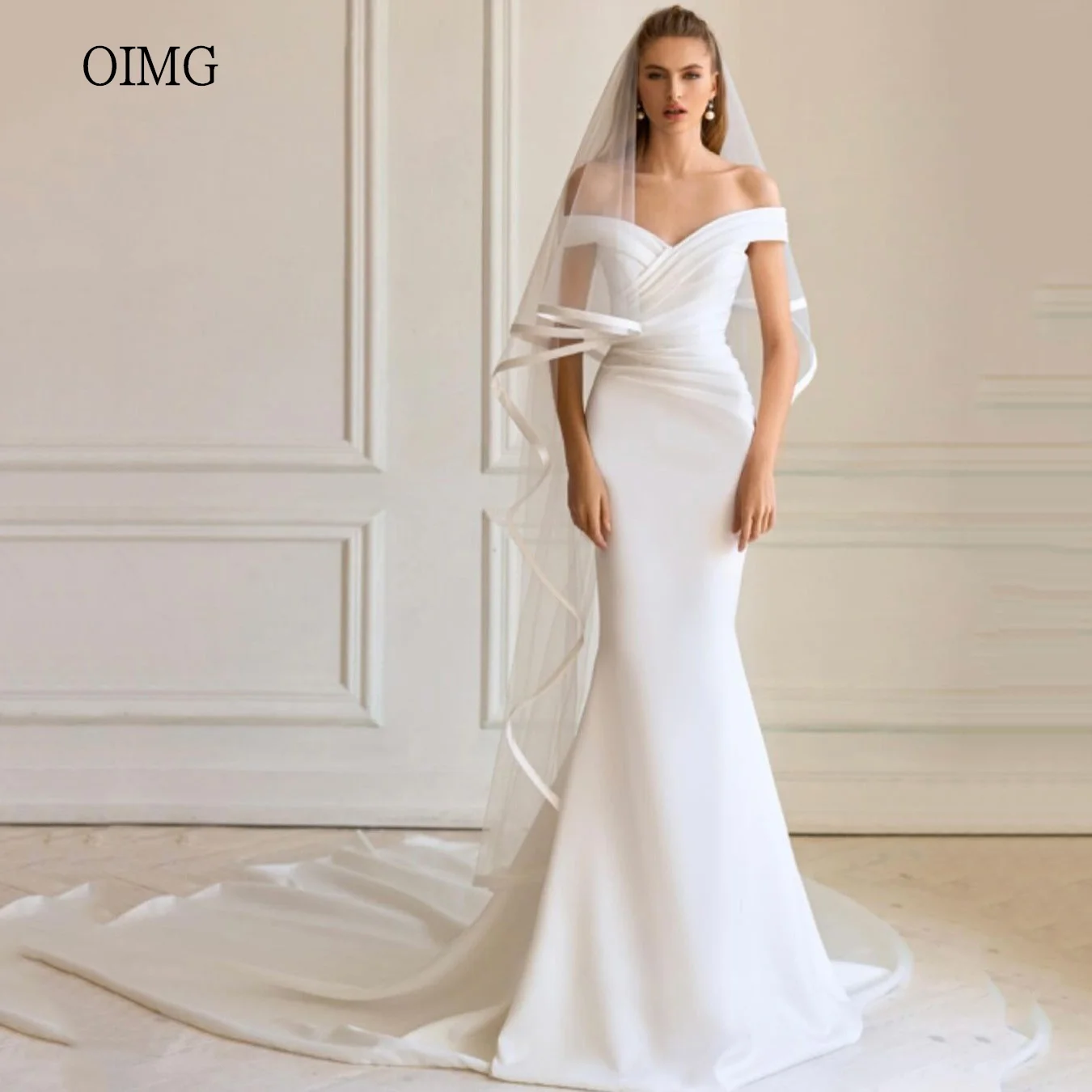 

OIMG Classic Mermaid Wedding Dress Off The Shoulder Bride Dresses Floor Length Wedding Gowns vestidos de novia Customized