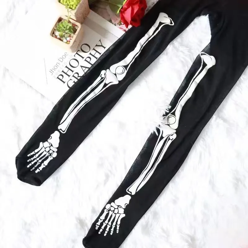 Collants de mode Sexy squelette Legging discothèque Bar bas Halloween crâne os collants noirs pour femmes jeunes filles