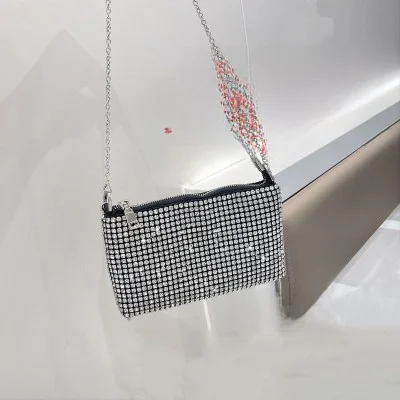 Aw Crystal Shoulder Over-the-shoulder Bag Handbag Mini Square Sling Bag Mobile Phone Bag Coin Purse Women Full Diamond Bag